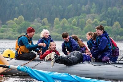 Family on lake