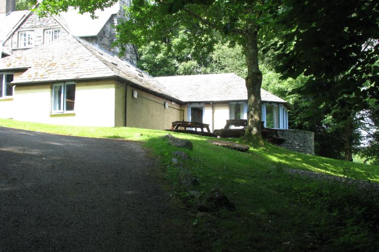 Hawse End Cottage exterior, from the footpath to the lake